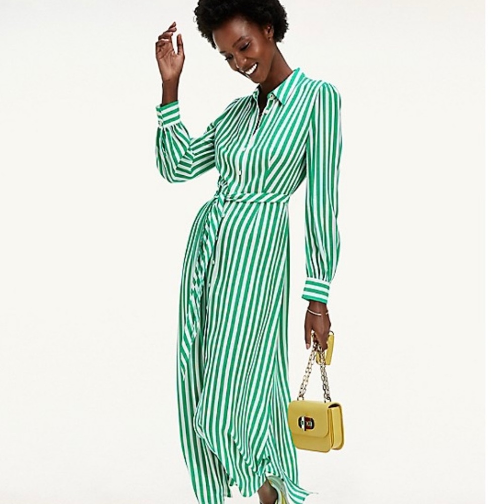 TOMMY HILFIGER STRIPE MAXI SHIRTDRESS IN GREEN EUR 38/ US6 NWT $210